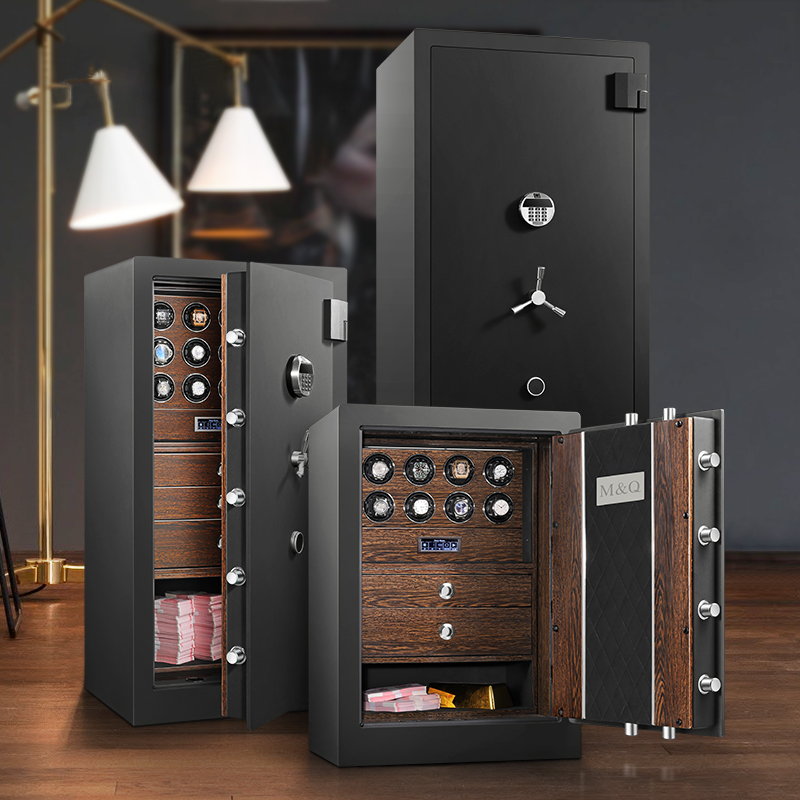 Embers Luxury Watch Winder Safe Cabinet Solid Wood Box Anti-theft LCD Touch Screen Leather Jewelry Strongbox With Fingerprint unlock