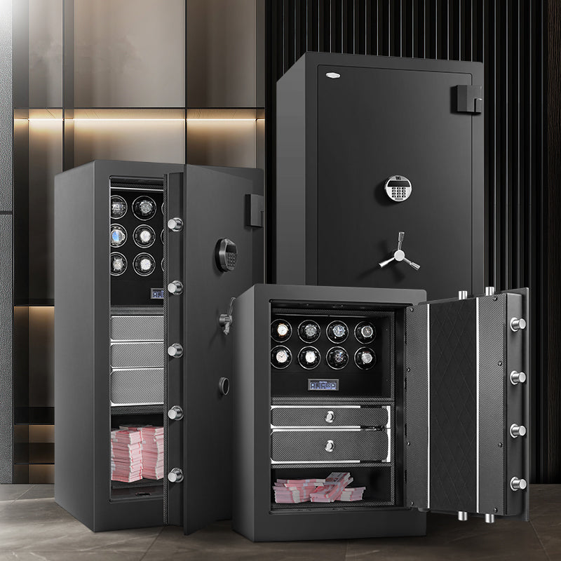Embers Luxury Watch Winder Safe Cabinet Solid Wood Box Anti-theft LCD Touch Screen Leather Jewelry Strongbox With Fingerprint unlock