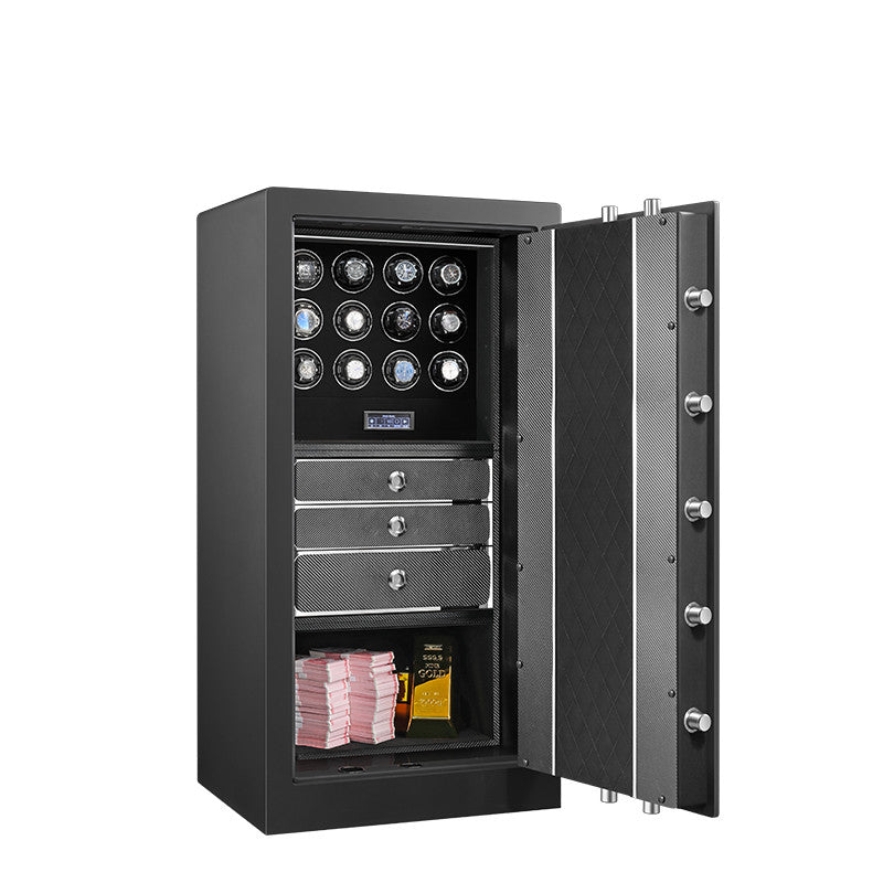 Embers Luxury Watch Winder Safe Cabinet Solid Wood Box Anti-theft LCD Touch Screen Leather Jewelry Strongbox With Fingerprint unlock