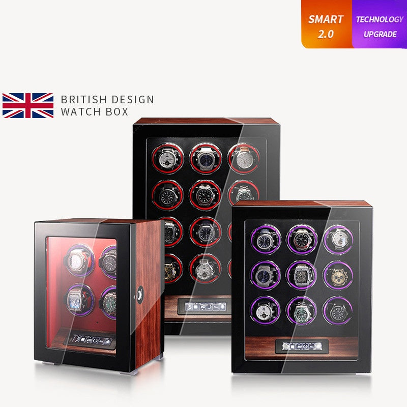 Embers Wooden Automatic Watch Winder 2 4 6 9 12 Watches Storage Box Biometric Shaker With Fingerprint Unlock Clock Case