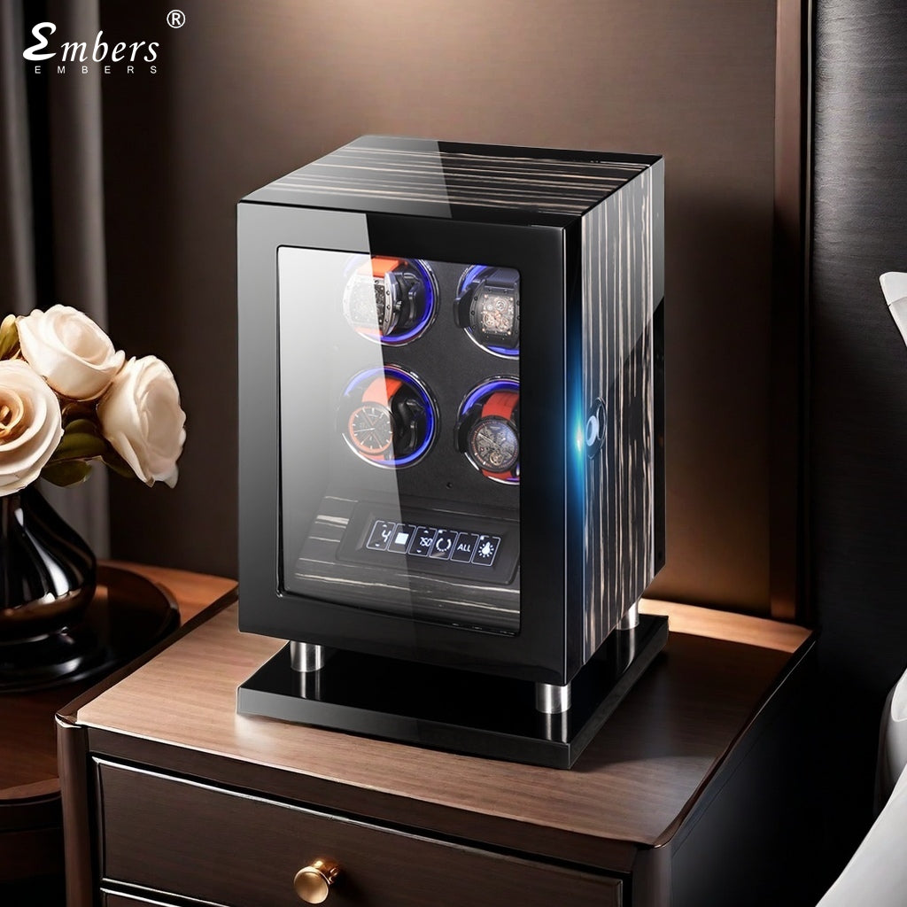 Embers watch winder for automatic watches 4 slots Mechanical watch storage box Automatic winder With fingerprint lock