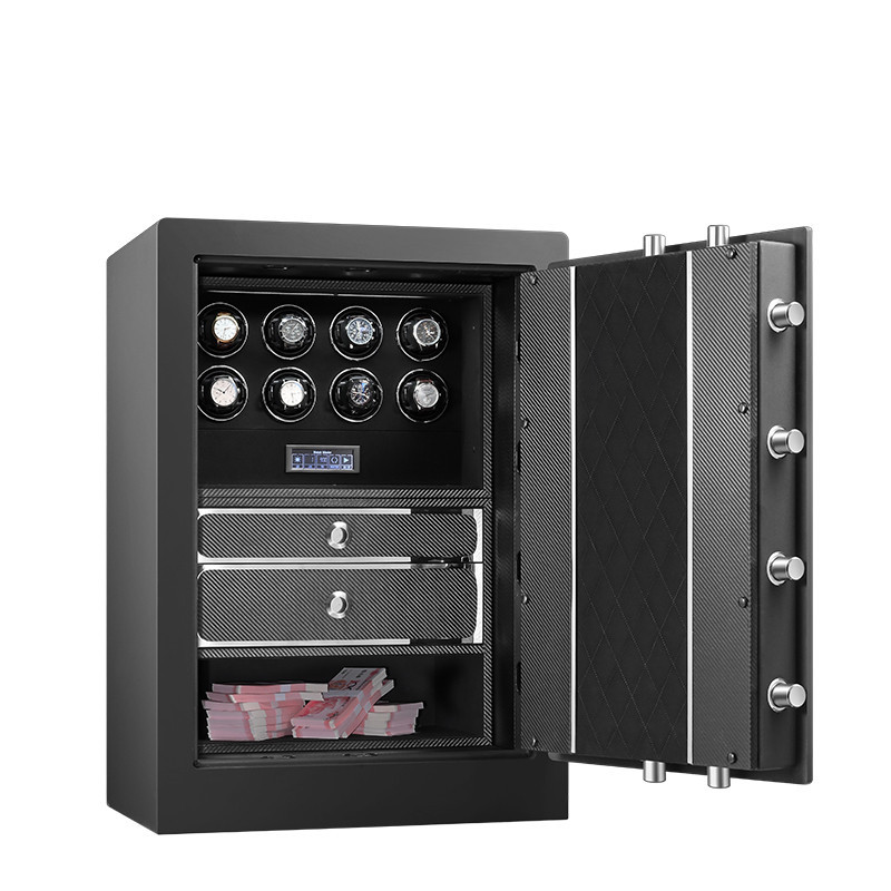 Embers Luxury Watch Winder Safe Cabinet Solid Wood Box Anti-theft LCD Touch Screen Leather Jewelry Strongbox With Fingerprint unlock