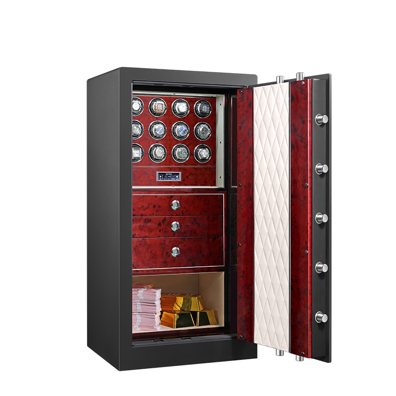 Embers Luxury Watch Winder Safe Cabinet Solid Wood Box Anti-theft LCD Touch Screen Leather Jewelry Strongbox With Fingerprint unlock