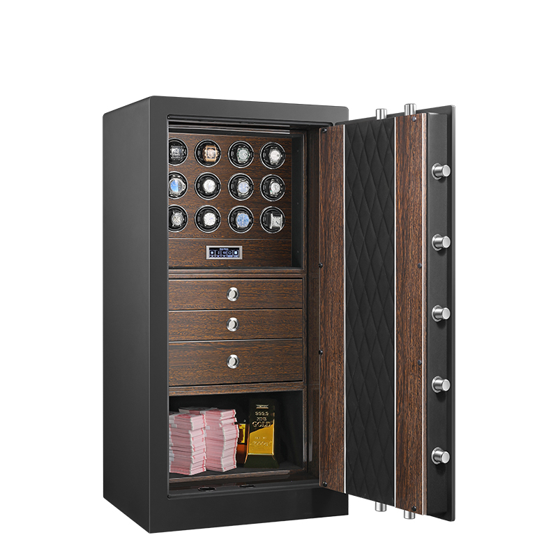 Embers Luxury Watch Winder Safe Cabinet Solid Wood Box Anti-theft LCD Touch Screen Leather Jewelry Strongbox With Fingerprint unlock