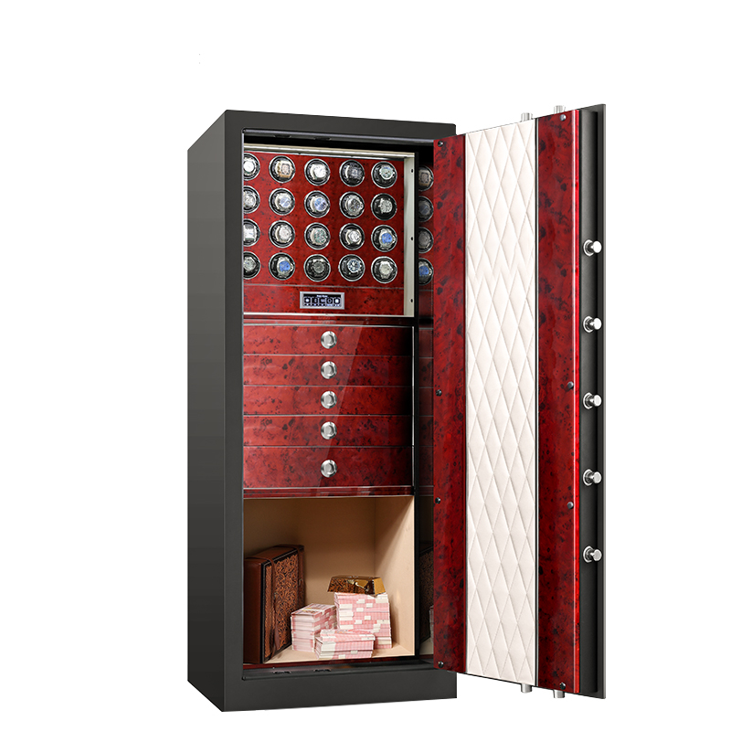 Embers Luxury Watch Winder Safe Cabinet Solid Wood Box Anti-theft LCD Touch Screen Leather Jewelry Strongbox With Fingerprint unlock