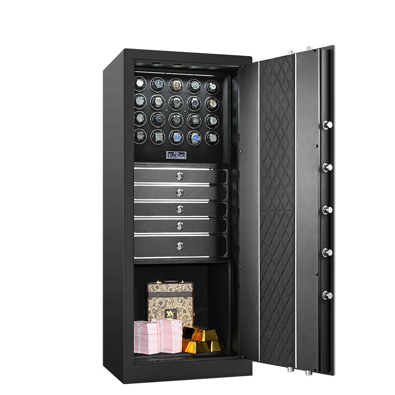 Embers Luxury Watch Winder Safe Cabinet Solid Wood Box Anti-theft LCD Touch Screen Leather Jewelry Strongbox With Fingerprint unlock