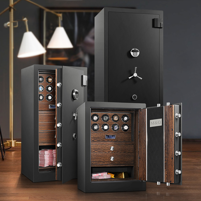 Embers Luxury Watch Winder Safe Cabinet Solid Wood Box Anti-theft LCD Touch Screen Leather Jewelry Strongbox With Fingerprint unlock