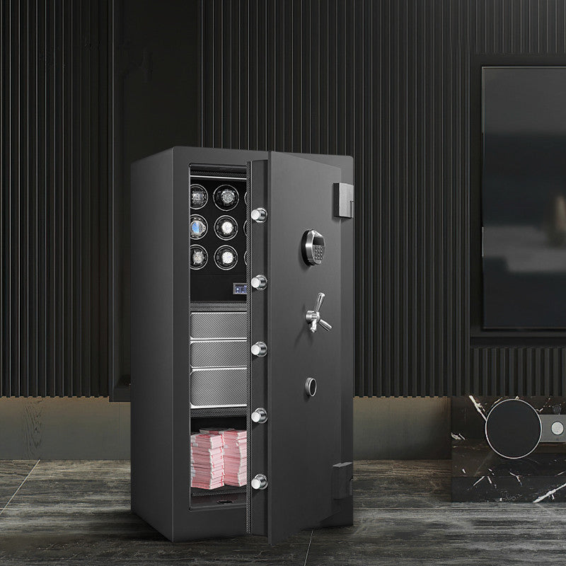 Embers Luxury Watch Winder Safe Cabinet Solid Wood Box Anti-theft LCD Touch Screen Leather Jewelry Strongbox With Fingerprint unlock