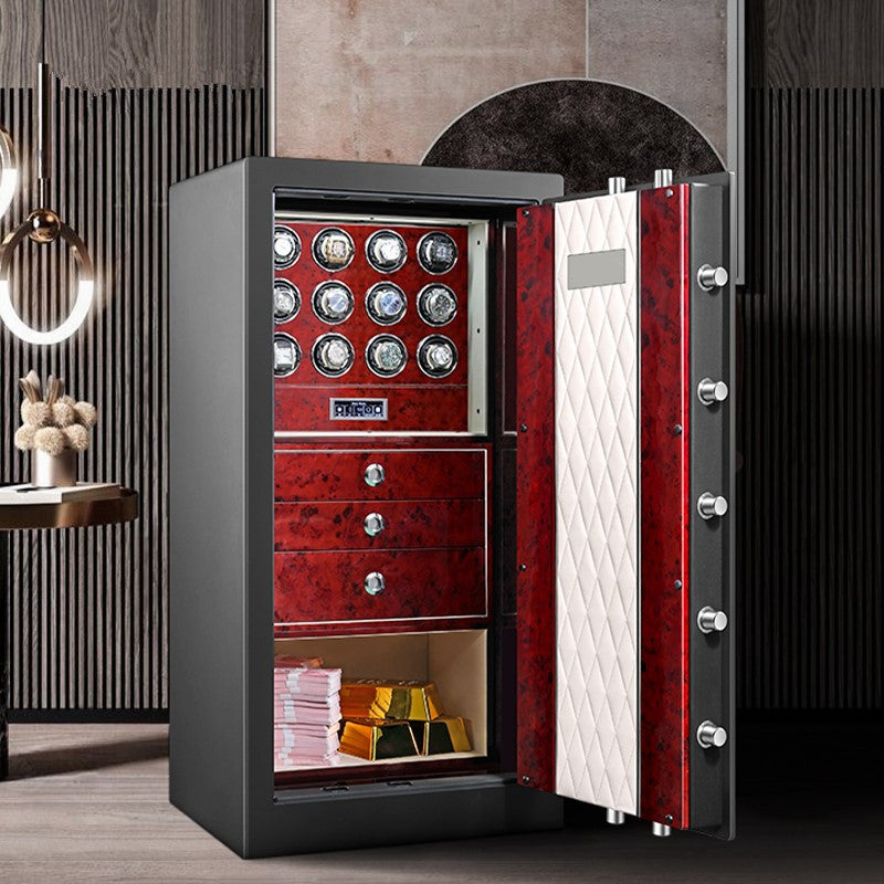 Embers Luxury Watch Winder Safe Cabinet Solid Wood Box Anti-theft LCD Touch Screen Leather Jewelry Strongbox With Fingerprint unlock