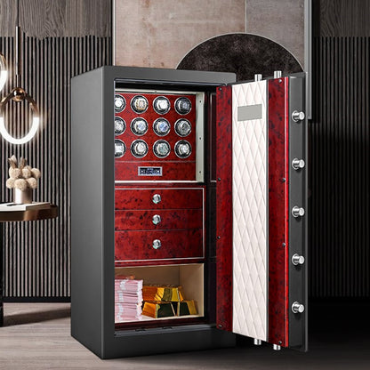Embers Luxury Watch Winder Safe Cabinet Solid Wood Box Anti-theft LCD Touch Screen Leather Jewelry Strongbox With Fingerprint unlock
