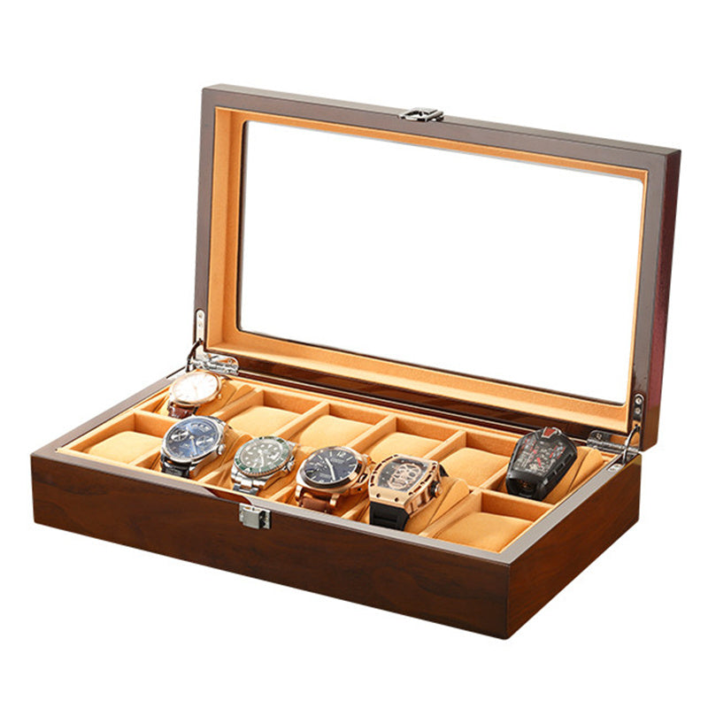 2025 New Luxury Solid Wood 12 Watch Boxes Storage Collector Brown Watch Display Case Watches Gift Box Custom Logo