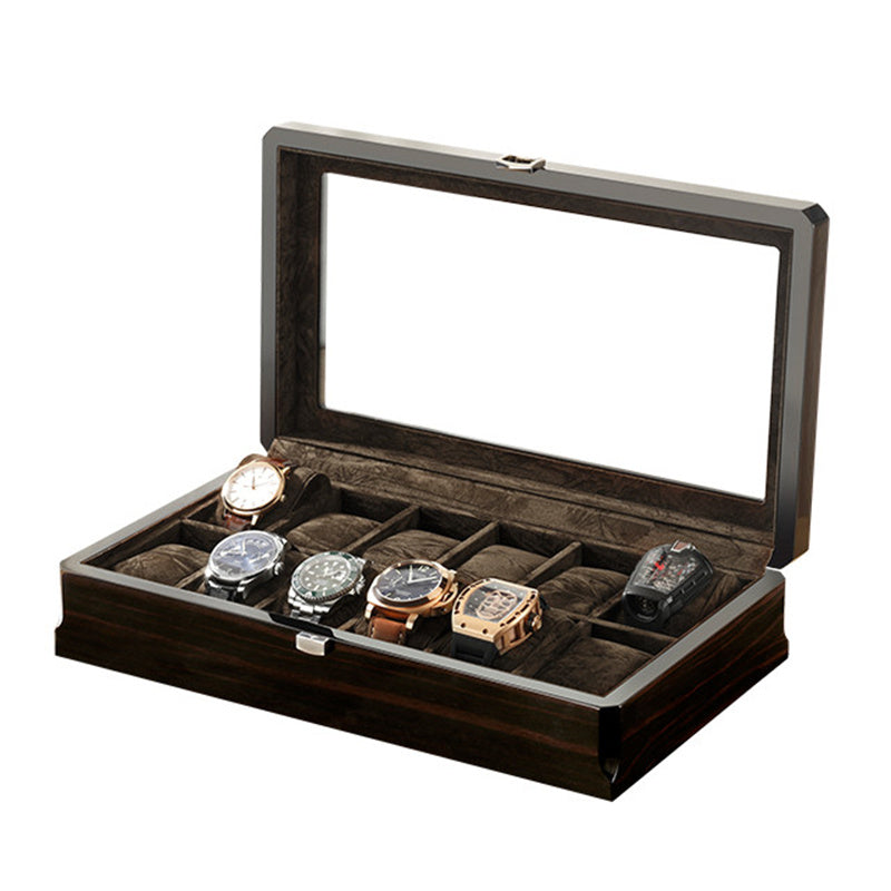 2025 New Luxury Solid Wood 12 Watch Boxes Storage Collector Brown Watch Display Case Watches Gift Box Custom Logo