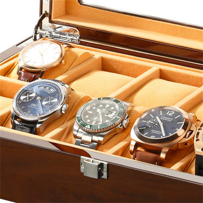 2025 New Luxury Solid Wood 12 Watch Boxes Storage Collector Brown Watch Display Case Watches Gift Box Custom Logo