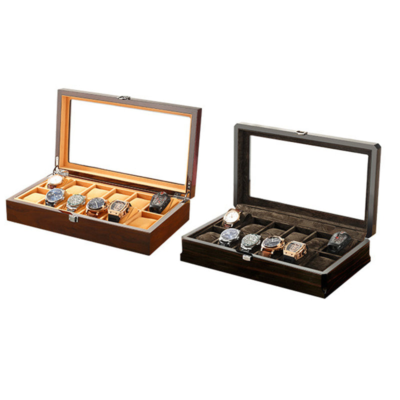 2025 New Luxury Solid Wood 12 Watch Boxes Storage Collector Brown Watch Display Case Watches Gift Box Custom Logo