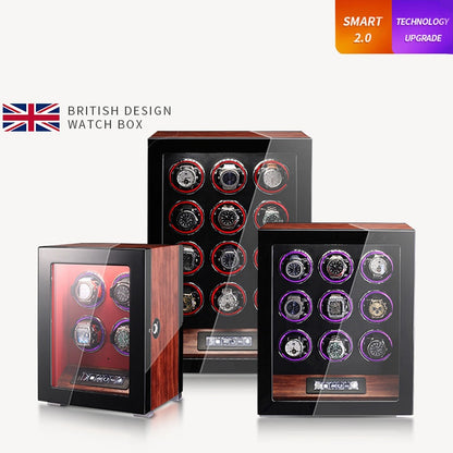 Embers Wooden Automatic Watch Winder 2 4 6 9 12 Watches Storage Box Biometric Shaker With Fingerprint Unlock Clock Case