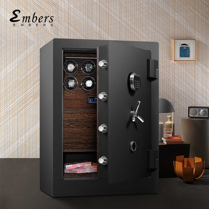Embers Luxury Wooden Automatic Watch Box Safe Mechanical Watch Winder Watch Strongbox Anti Theft Jewelry Cash Storage Cabinet