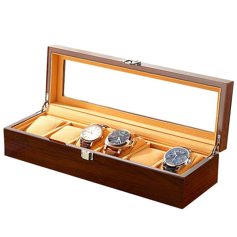 Brown 6 Slots Wood Material Watch Boxes For Men Shop Display Watches Practical Jewelry Watch Storage Organizer Cases