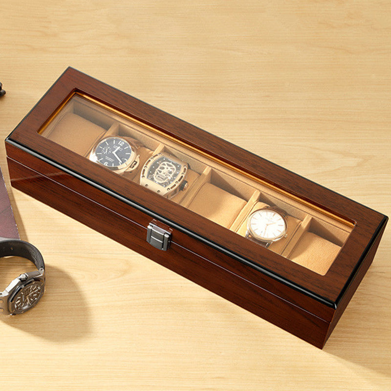Brown 6 Slots Wood Material Watch Boxes For Men Shop Display Watches Practical Jewelry Watch Storage Organizer Cases