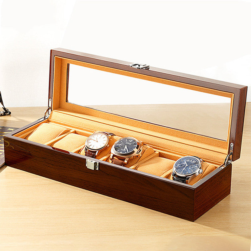 Brown 6 Slots Wood Material Watch Boxes For Men Shop Display Watches Practical Jewelry Watch Storage Organizer Cases