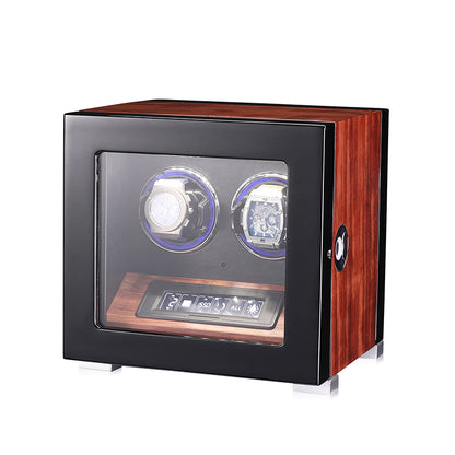 Luxury Wooden Watch Box 4 Watches Winder Automatic Winding Mabuchi Motor With Atmosphere Lamp Fingerprint Lock