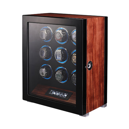 Luxury Wooden Watch Box 4 Watches Winder Automatic Winding Mabuchi Motor With Atmosphere Lamp Fingerprint Lock