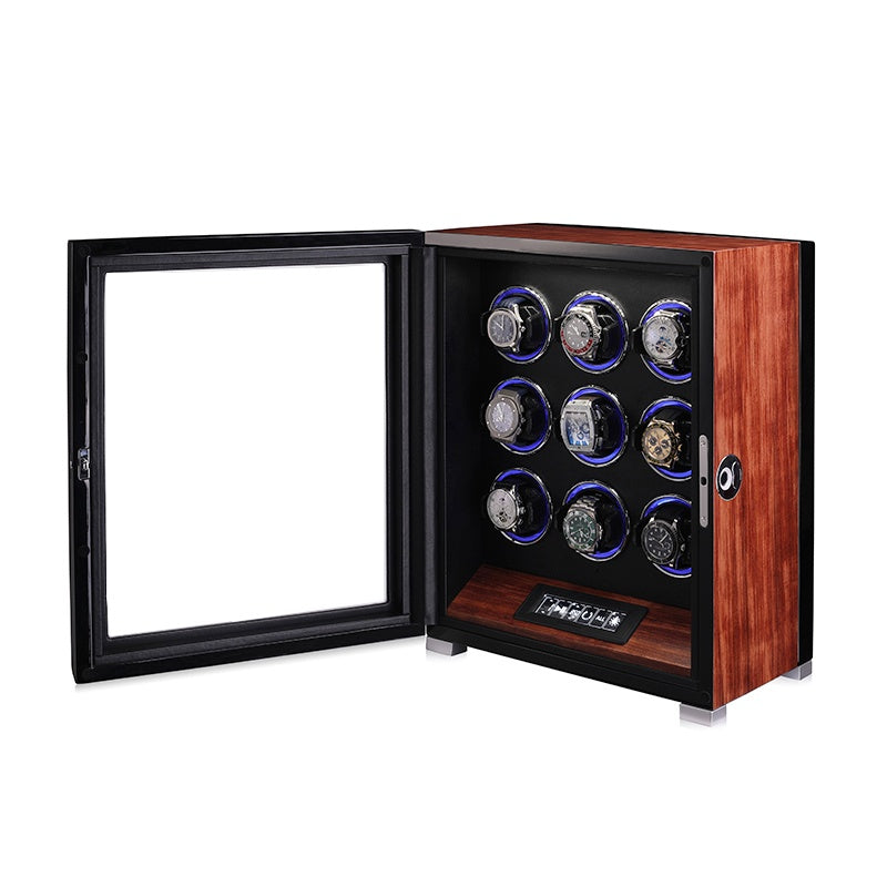 Watch Winder 9 Watches With Fingerprint Lock Wooden Self Winding Watch Box Storage Collection Case