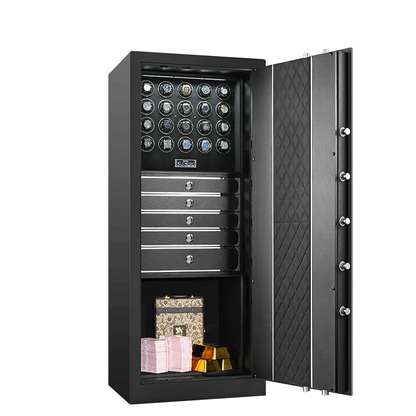 Embers Luxury Watch Winder Safe Cabinet Solid Wood Box Anti-theft LCD Touch Screen Leather Jewelry Strongbox With Fingerprint unlock