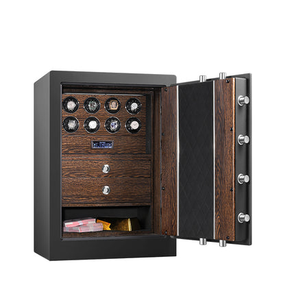 Embers Luxury Watch Winder Safe Cabinet Solid Wood Box Anti-theft LCD Touch Screen Leather Jewelry Strongbox With Fingerprint unlock