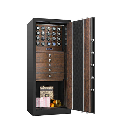 Embers Luxury Watch Winder Safe Cabinet Solid Wood Box Anti-theft LCD Touch Screen Leather Jewelry Strongbox With Fingerprint unlock